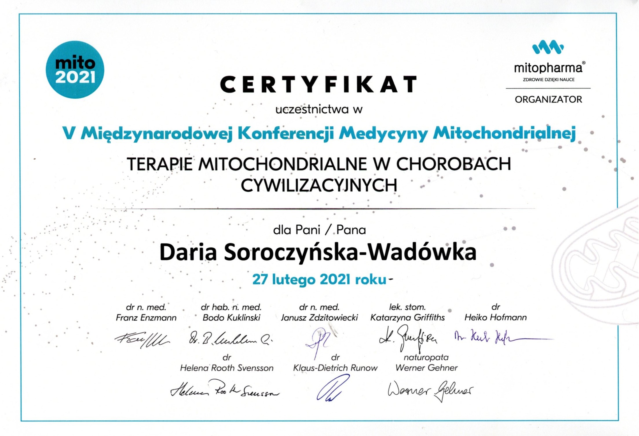 Mitochondrialne certyfikat